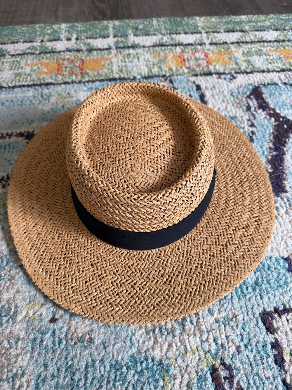 Straw Hat with Black Band - Tan
